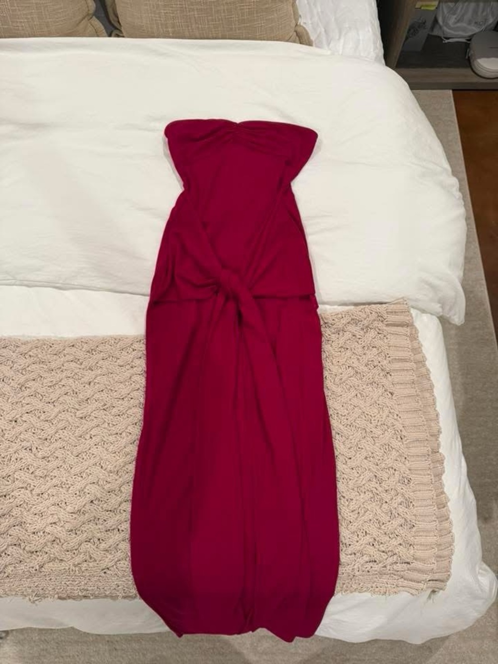 Lulu's Strapless Fuchsia Tie-Front Maxi Dress